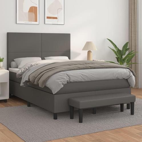 vidaXL Boxspring met matras kunstleer grijs 140x200 cm, Huis en Inrichting, Slaapkamer | Bedden, 140 cm, 200 cm, Grijs, Tweepersoons