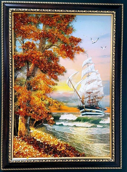 Barnsteen - Unique Amber picture Wall decoration - Home, Verzamelen, Dierenverzamelingen