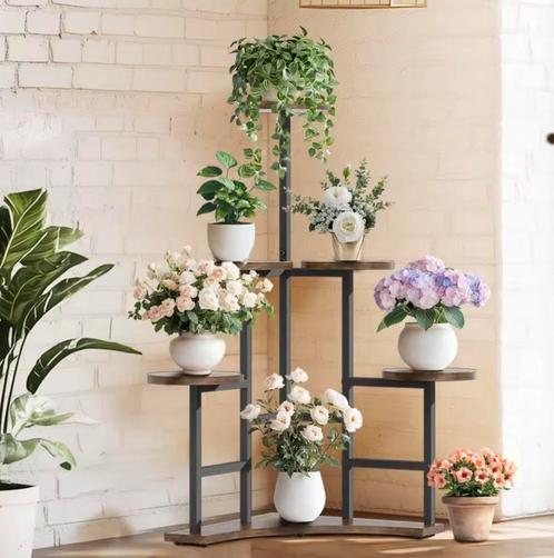 Nieuwe 6-laags Hoekplantenrek – Vintage Look Plantenrek Kast, Tuin en Terras, Bloembakken en Plantenbakken, Nieuw, Hout, Binnen