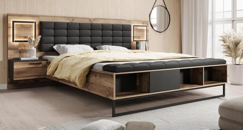Tweepersoonsbed met 2 nachtkastjes | Eiken 180x200 | Met LED, Huis en Inrichting, Slaapkamer | Bedden, Nieuw, Tweepersoons, Verzenden