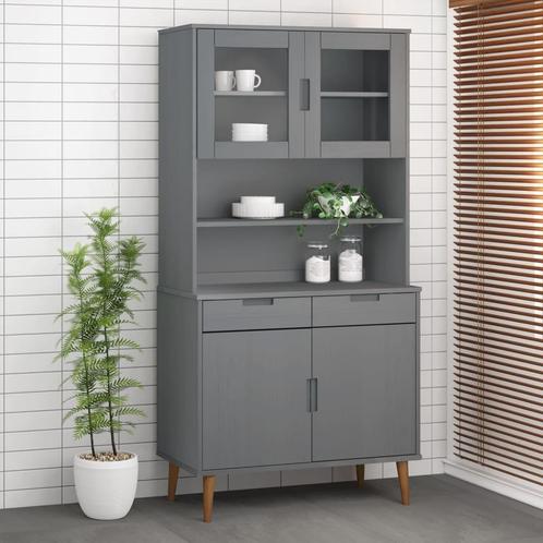 vidaXL Opzetkast MOLDE 90x35x100 cm massief grenenhout grijs, Huis en Inrichting, Kasten | Buffetkasten, 25 tot 50 cm, Nieuw, Grenenhout