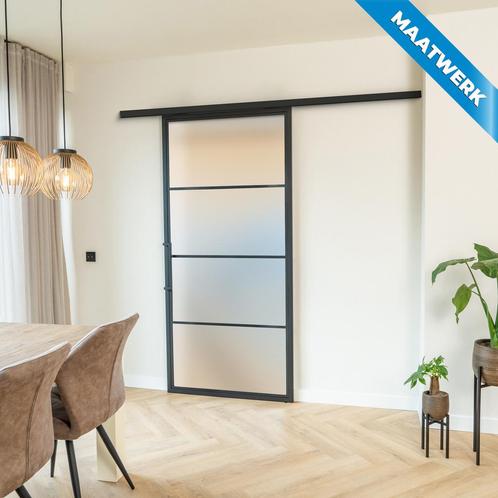 Stalen Schuifdeur met koofsysteem 4 Vlaks Maatwerk Mat glas, Doe-het-zelf en Verbouw, Kozijnen en Schuifpuien, Nieuw, Inclusief glas