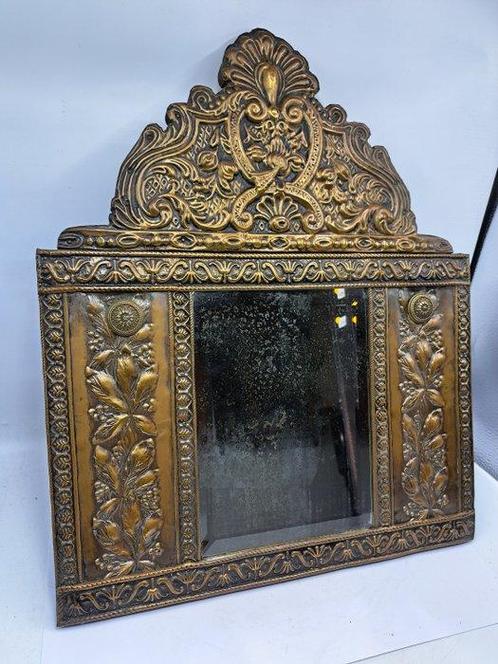 Wandspiegel- Halspiegel - Glas, Hout, Koper - Florale, Antiek en Kunst, Antiek | Overige Antiek