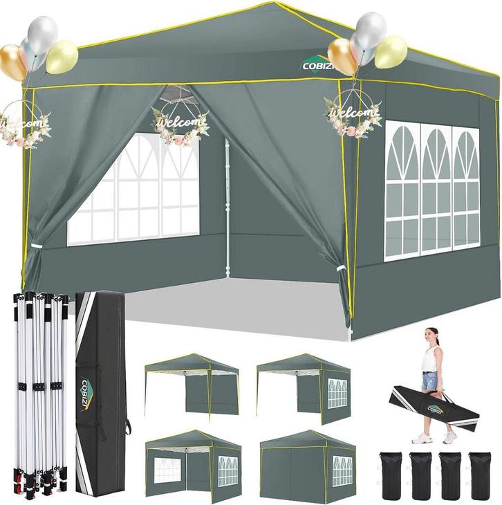 Partytent - Opvouwbaar - 3x3m - Paviljoen - Easy up - Grijs, Tuin en Terras, Overige Tuin en Terras, Nieuw, Verzenden