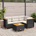 vidaXL 5-delige Loungeset met kussens poly rattan zwart, Tuin en Terras, Verzenden, Nieuw, Rotan, Loungeset