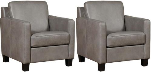 Grijze leren landelijke fauteuils - poot hout zwart - Grana, Huis en Inrichting, Fauteuils, 50 tot 75 cm, 75 tot 100 cm, Nieuw