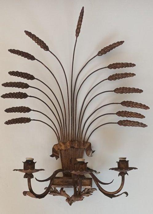 Wandlamp - Gouden tarwehalmen - Metaal - Vintage wandlamp, Antiek en Kunst, Curiosa en Brocante