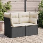 vidaXL Tuinbank 2-zits met kussens poly rattan zwart, Verzenden, Nieuw, Rotan
