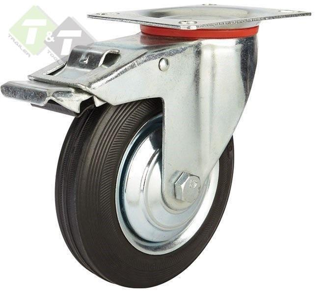 Zwenkwiel Met Rem - Wiel Met Rem - 125mm Diameter - Belastba, Doe-het-zelf en Verbouw, Zwenkwielen, Nieuw, Ophalen of Verzenden