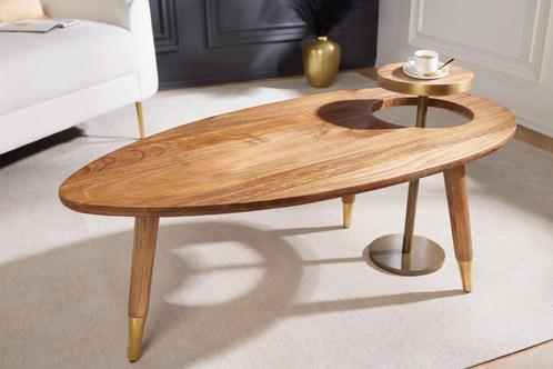 Massief houten salontafel GATSBY 110cm bruin goud mango, Huis en Inrichting, Tafels | Salontafels, Ophalen of Verzenden