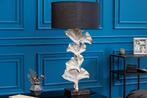 Design tafellamp GINKGO 70cm zwarte stoffen kap zilveren, Huis en Inrichting, Lampen | Tafellampen, Ophalen of Verzenden, Nieuw