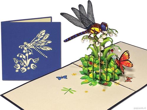 Prachtige Libelle en Vlinders op Lelietje-van-Dalen Meikl..., Diversen, Wenskaarten, Verzenden