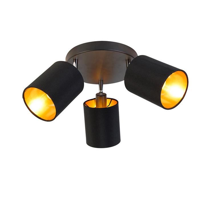 Moderne spot zwart met gouden binnenkant 3-lichts - Lofty, Huis en Inrichting, Lampen | Spots, Nieuw, Overige materialen
