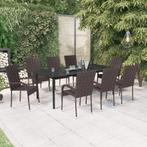 vidaXL 9-delige Tuinset bruin en zwart, Nieuw, 8 zitplaatsen, Tuinset, Verzenden