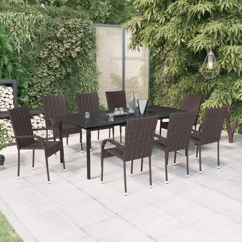 vidaXL 9-delige Tuinset bruin en zwart, Tuin en Terras, Tuinsets en Loungesets, Tuinset, Nieuw, 8 zitplaatsen, Rotan, Verzenden