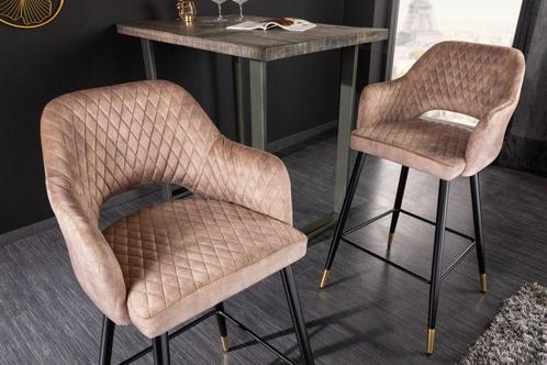 Design barkruk PARIS grijs fluweel met decoratieve quilting, Huis en Inrichting, Barkrukken, Ophalen of Verzenden