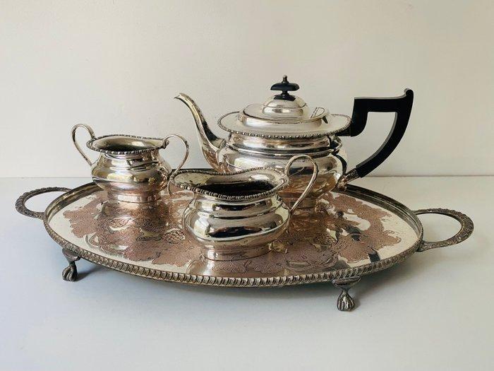 Viners of Sheffield - Theeservies (4) - Verzilverd, Koper,, Antiek en Kunst, Kunst | Designobjecten