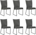 Set van 6 Donkergrijze leren industriële eetkamerstoelen - K, Huis en Inrichting, Stoelen, Overige kleuren, Nieuw, Leer, Ophalen of Verzenden
