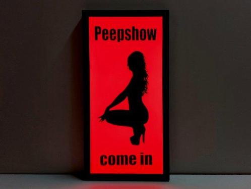 Reclamebord - Amsterdamse Wallen, Peepshow komt in verlicht, Antiek en Kunst, Antiek | Wandborden en Tegels