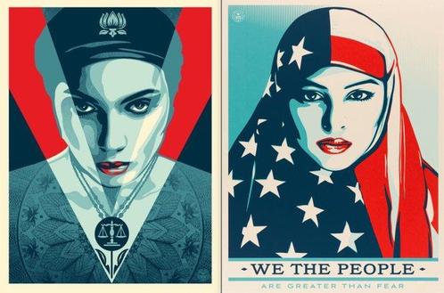 Shepard Fairey (OBEY) (1970) - Justice Woman (Red) + We the, Antiek en Kunst, Kunst | Schilderijen | Modern