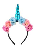 Bloemen Eenhoorn Haarband Blauw Unicorn Diadeem Blauwe Hoorn, Ophalen of Verzenden, Nieuw, Carnaval, Accessoires