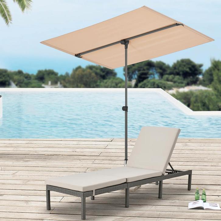 [pro.tec] Parasol 360° Carsoli 120-200x180x130 cm zandkleuri, Tuin en Terras, Parasols, Verzenden