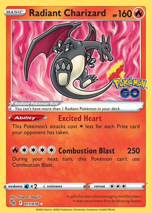 Radiant Charizard 011/078 Pokémon Go, Hobby en Vrije tijd, Verzamelkaartspellen | Pokémon, Losse kaart, Nieuw, Foil, Ophalen of Verzenden