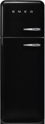 Smeg FAB30LBL6 retro jaren 50 koelkast - zwart - linksdraaie, 150 tot 200 liter, Verzenden, 60 cm of meer, Met aparte vriezer