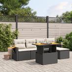 vidaXL 6-delige Loungeset met kussens poly rattan zwart, Verzenden, Nieuw, Rotan, Loungeset