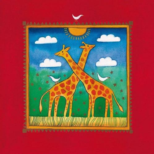 Kunstdruk Linda Edwards - Two little giraffes 40x40cm, Huis en Inrichting, Woonaccessoires | Schilderijen, Tekeningen en Foto's