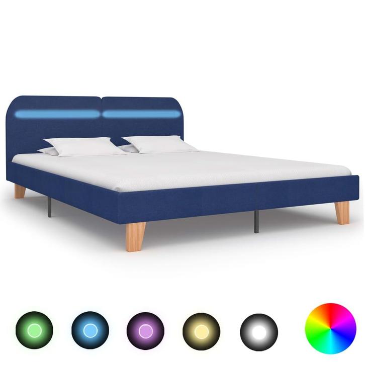 vidaXL Bedframe met LED stof blauw 160x200 cm, Huis en Inrichting, Slaapkamer | Bedden, 160 cm, 200 cm, Blauw, Tweepersoons, Nieuw