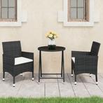 vidaXL 3-delige Bistroset poly rattan en gehard glas zwart, Verzenden, Nieuw, Rotan