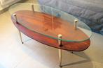 Salontafel - Hout, Glas, Messing - Ovale vintage salontafel