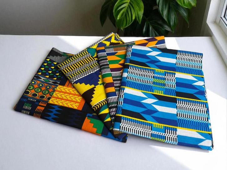 4 Fat quarters - Kente 2 mix Quiltstoffen / Patchwork stoffe, Hobby en Vrije tijd, Stoffen en Lappen, Nieuw, Ophalen of Verzenden