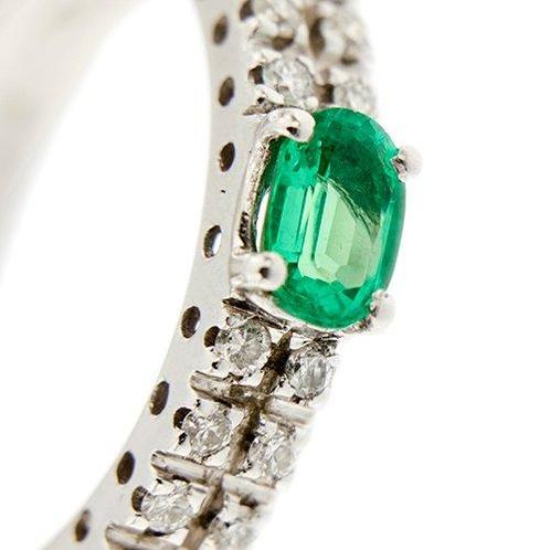 Ring - 18 karaat Witgoud Diamant (Natuurlijk) - Smaragd, Sieraden, Tassen en Uiterlijk, Ringen