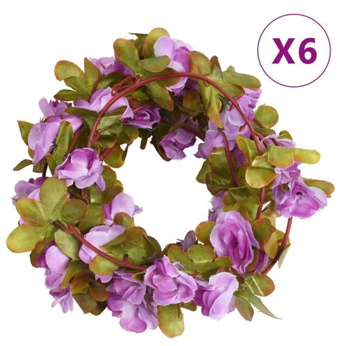 vidaXL Kerstslingers met bloemen 6 st 250 cm lichtpaars, Hobby en Vrije tijd, Feestartikelen, Nieuw, Verzenden