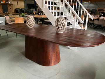Deens ovale eettafel mangohout met kolompoot – 210/ 240/ 280 beschikbaar voor biedingen
