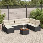 vidaXL 9-delige tuinset met kussens in zwart poly rattan en, Tuin en Terras, Tuinsets en Loungesets, Verzenden, Nieuw, Rotan, Tuinset