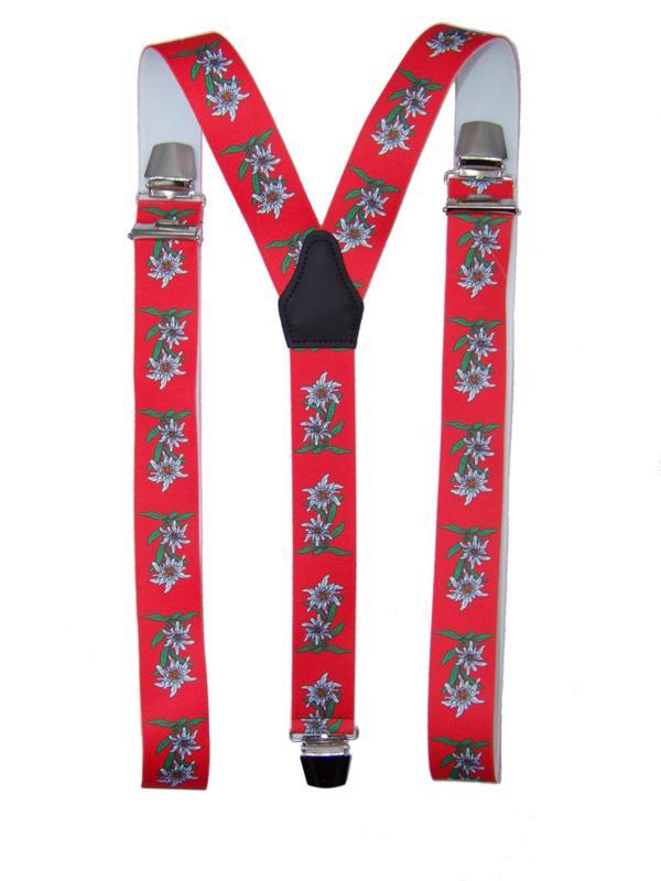 Rode Bretels met Edelweiss bloemen en extra sterke clips, Kleding | Heren, Riemen en Ceinturen, Nieuw, Verzenden