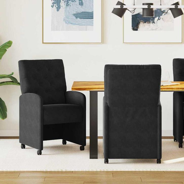 vidaXL Eetkamerstoelen met Wieltjes 2 pcs Zwart 58 x 67 x 97, Huis en Inrichting, Stoelen, Zwart, Nieuw, Verzenden