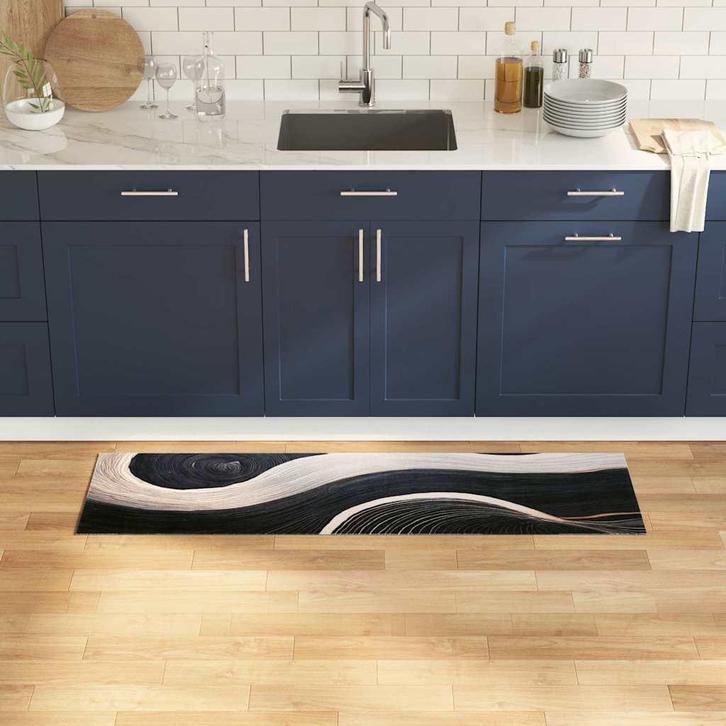 vidaXL Keuken Vloerkleed Art Deco Zwart 150 x 45 cm Fluweel, Tuin en Terras, Deurmatten, Nieuw, Verzenden