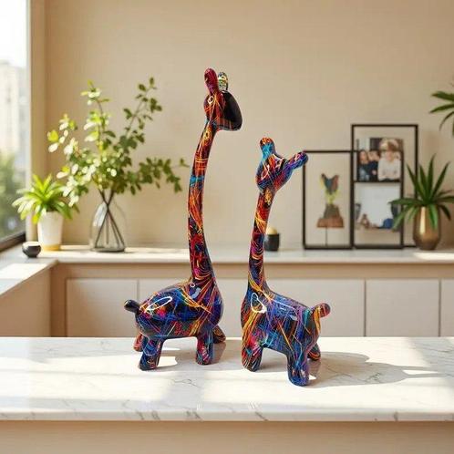 Beeldje, Pair of Colorful Resin Giraffe Sculptures –, Antiek en Kunst, Kunst | Designobjecten