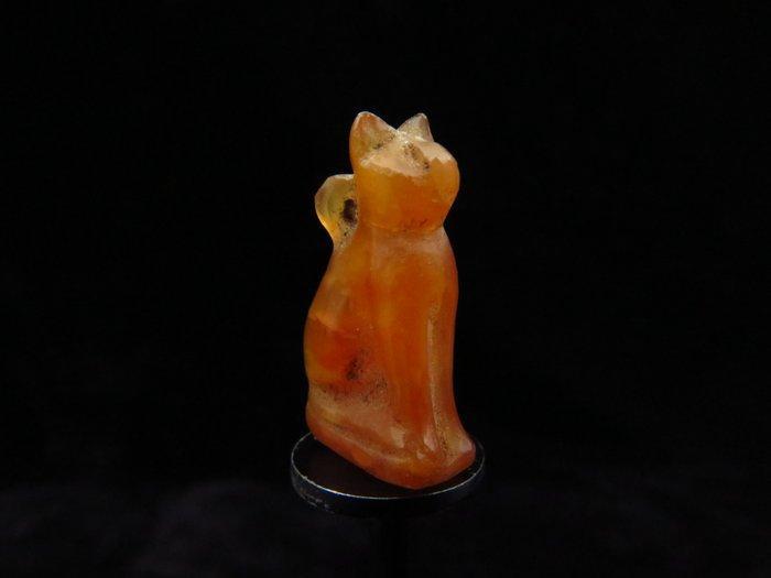 Oud-Egyptisch Kornalijn amulet van een kat (Bastet) - 2 cm, Antiek en Kunst, Antiek | Overige Antiek