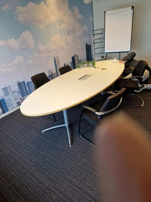 Vergadertafel Ovaal, wit/hout/grijs, gebruikt, Huis en Inrichting, Bureaus, Gebruikt, Ophalen of Verzenden