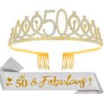 50 & Fabolous set met diadeem en sjerp deLuxe zilver en goud, Verzenden, Nieuw, Versiering, Abraham of Sarah
