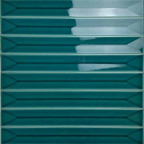 Wandtegel langwerpig vitral petrol blauw groen craquelé, Doe-het-zelf en Verbouw, Tegels, Wandtegels, Nieuw, 10 m² of meer, Keramiek