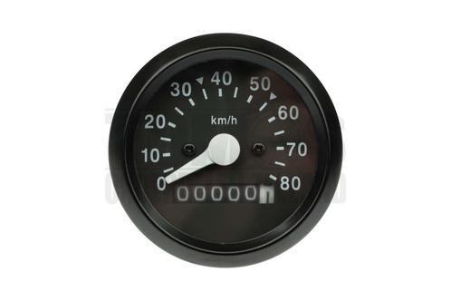 Kilometerteller 60mm 80 km/h zwart met licht aansluiting..., Fietsen en Brommers, Brommeronderdelen | Algemeen, Nieuw, Ophalen of Verzenden