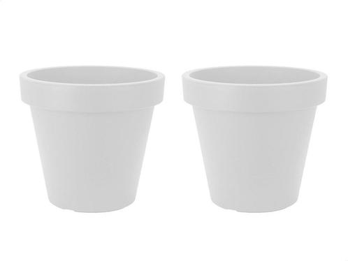 Set van 2 stuks Kunststof Bloempot Wit Ø29cm Dubbelwandig, Tuin en Terras, Bloempotten, Ophalen of Verzenden
