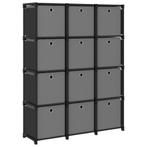 vidaXL Kast met 12 vakken met boxen 103x30x141 cm stof zwart, Huis en Inrichting, Kasten | Boekenkasten, Overige materialen, 100 tot 150 cm