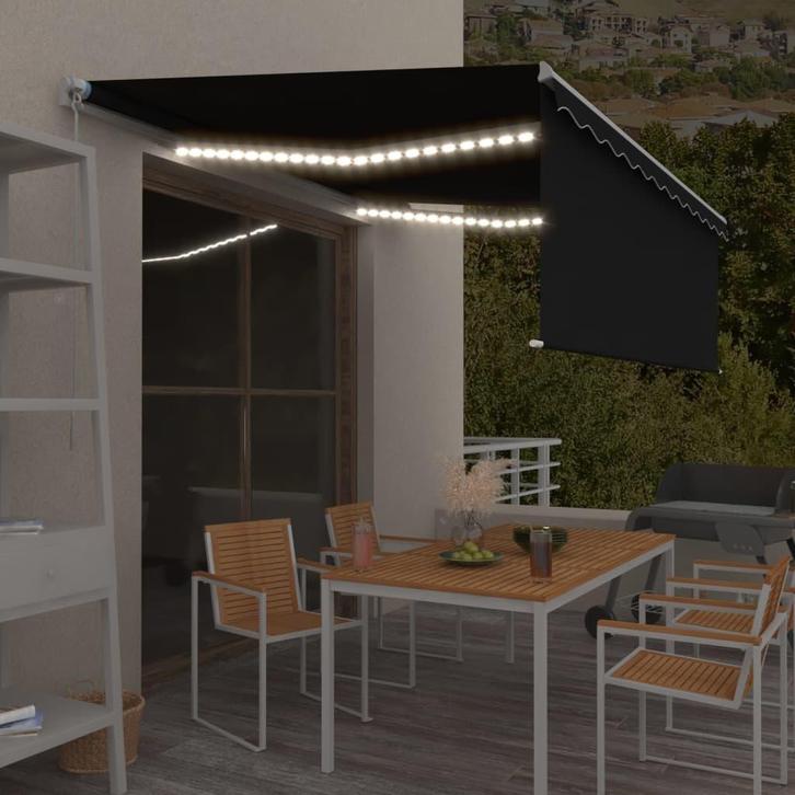 vidaXL Luifel handmatig uittrekbaar met rolgordijn LED 4x3 m, Tuin en Terras, Zonneschermen, Nieuw, Verzenden